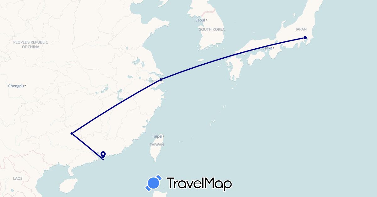 TravelMap itinerary: driving in China, Hong Kong, Japan (Asia)